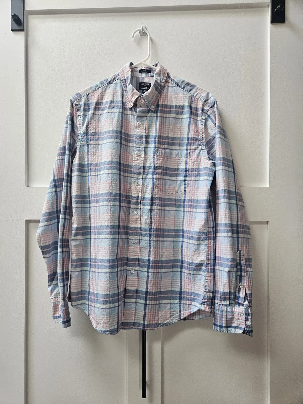J. Crew Men's Blue and Pink Plaid Cotton Button-Down Shirt